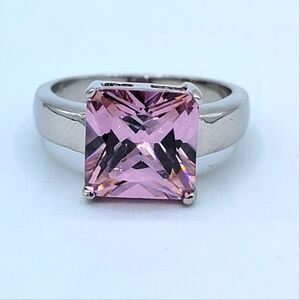 Pink Crystal Ring In Silvertone Setting #1675